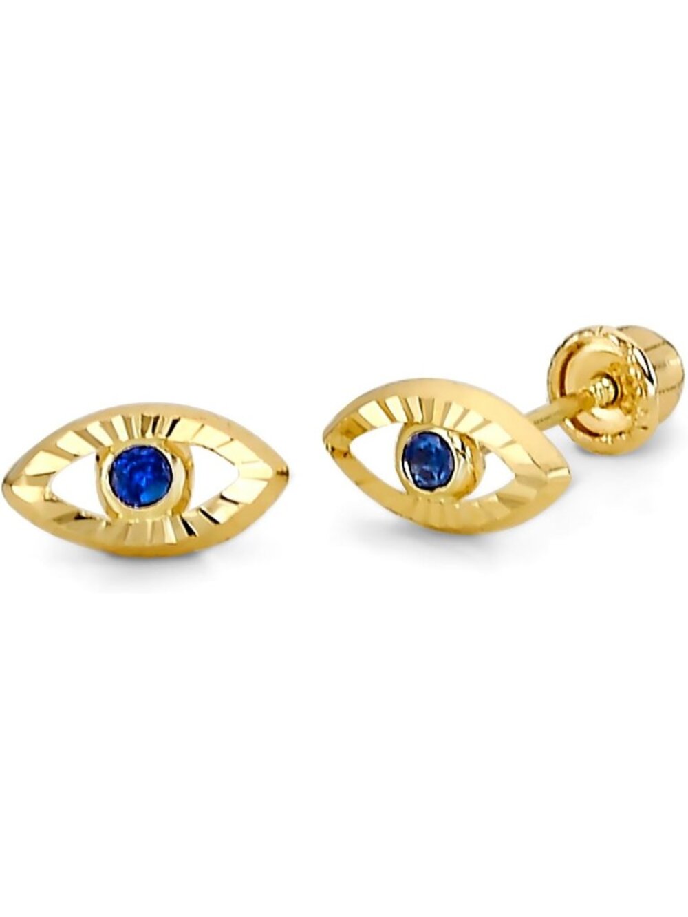 14k Yellow Gold Evil Eye Stud Earrings, Screw Back, Dainty Jewelry, Gift Idea